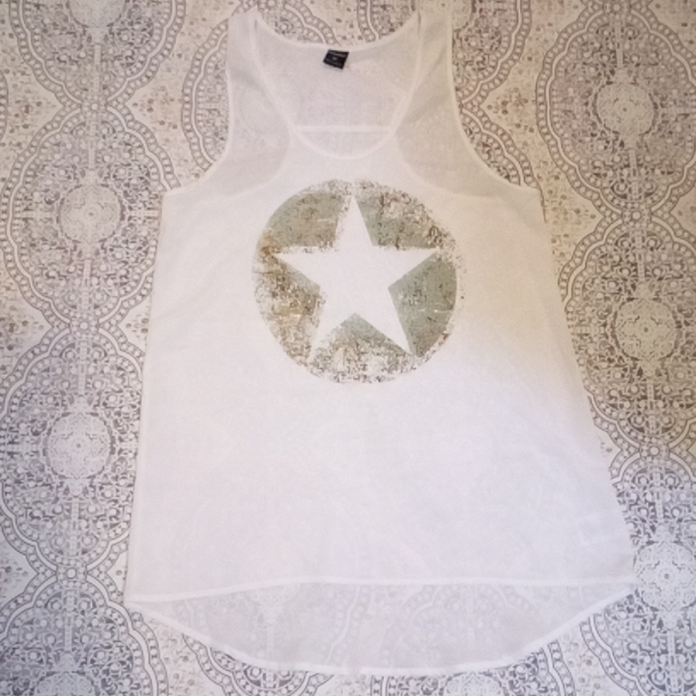 WHITE sheer sleeveless top